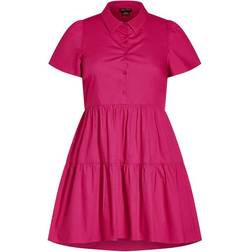 City Chic Tier Shirt Dress - Pop Pink