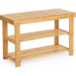 Songmics Heavy-Duty Bambus Skobænk 70 x 28 x 45 cm Skostativ