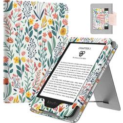 MoKo Case Fits All-New 6" Kindle (11th Generation, 2022 Release)/ Kindle (10th Gen,2019)/Kindle (8th Gen, 2016), Ultra Lightweight PU Shell Cover with Auto Wake/Sleep for Kindle 2022, Flowers