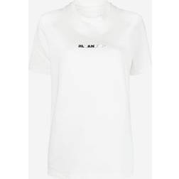 Jil Sander Minimalistisk Ribbstickad Bomulls T-shirt med Rund Hals - White