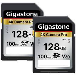 Gigastone 128gb 2pk sd card v30 sdxc memory card, 4k ultra hd uhd video, canon