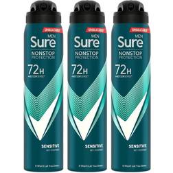 Sure Men Anti-Perspirant 72H Nonstop Protection Sensitive Deo Spray 250ml 3-pack