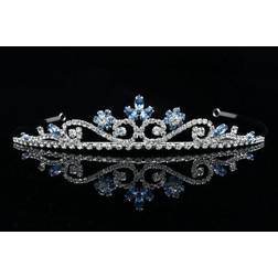 Venus Blue aquamarine bridal wedding prom rhinestone crystal flower crown tiara 8804