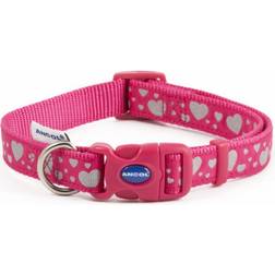 Ancol Fashion Adjustable Nylon Collar Pink Reflective Hearts 30-50cm