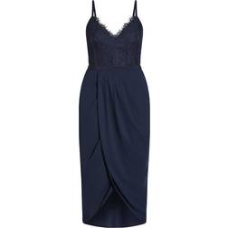 City Chic Lace Touch Dress Plus Size - Navy