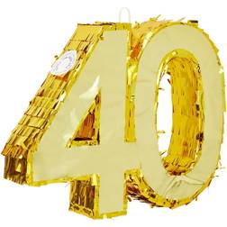 Sparkle and Bash Small gold 40 pinata for birthdays, 40th anniversary decorations, 16.5 x 13 in