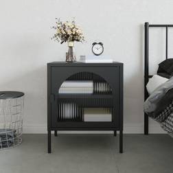 vidaXL Nightstand Black 50 x 35 x 60 cm Glass and Steel Bedside Table