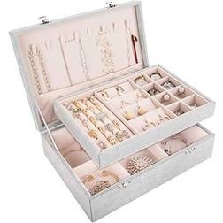 Mebbay valentine's day gift velvet jewelry box organizers two layer valentine