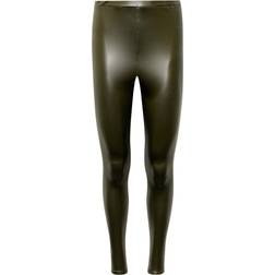 Stretch Leather Look Leggings - Khaki Green