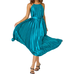 Roman Sleeveless Pleated Halter Neck Midi Dress - Emerald