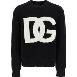 Dolce & Gabbana Round-neck wool sweater with DG logo inlay