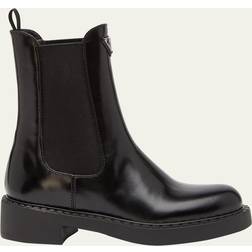 Prada Logo Leather Ankle Boots - Black