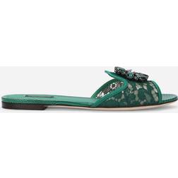 Dolce & Gabbana Lace Slides with crystals forest_green