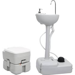 vidaXL 41.5 x 36.5 x 37.5 cm Portable Camping Toilet and Handwash Stand Set Mobile Toilet Water Tank