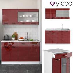 VICCO Cuisine intégrée R-Line Blanc/Bordeaux Brillant 140 cm
