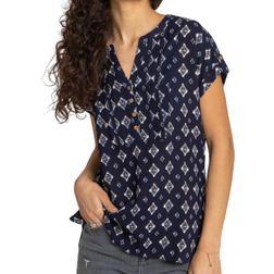 Roman Aztec Print Button Detail Top - Navy