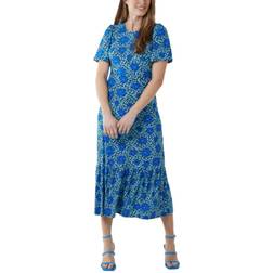 Blue Vanilla Crew Neck Midi Angel Sleeve Tie Back Dress - Blue