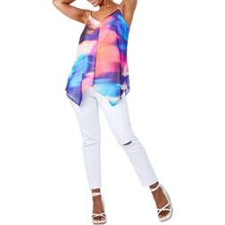 Petite Tie Dye Hanky Hem Top - Blue