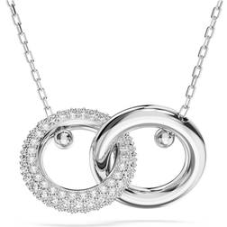 Swarovski Dextera pendant, Interlocking loop, White, Rhodium plated
