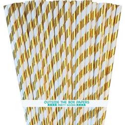 100 Gold Foil Striped Paper Straws