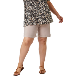 Roman Curve Turn Hem Stretch Shorts - Natural