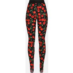 Dolce & Gabbana Jersey Leggings with Ciliegie Print ciliegie_fdo_nero