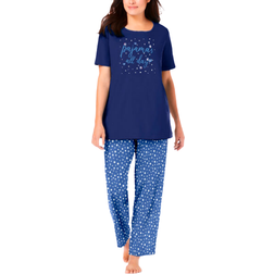 Dreams & Co Women's Graphic Tee Pajama Set Plus Size - Evening Blue