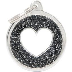 MyFamily Shine "Big Circle Black Glitter Heart" ID Tag