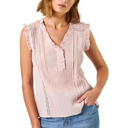 Roman Ruffle Detail Cotton Crinkle Top - Light Pink