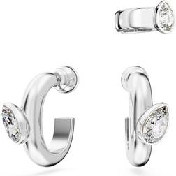 Swarovski Dextera White Hoop Earrings With Earcuff - Silver