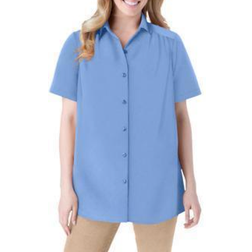 Woman Within Peached Button Down Shirt - French Blue