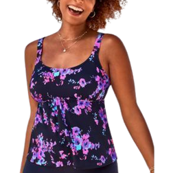 Swimsuits For All Flared Tankini Top Plus Size - Purple Poppies