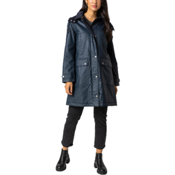 Roman Waxed Longline Hooded Coat - Navy