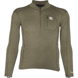 Carhartt Men's Force Midweight Synthetic-Wool Blend Base Layer Quarter-Zip Pocket Top, Burnt Olive Heather