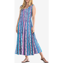 Woman Within Pintucked Sleeveless Dress Plus Size - Pretty Violet Floral Stripe