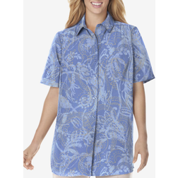 Woman Within Peached Button Down Shirt Plus Size - French Blue Paisley