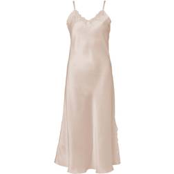 Lady Avenue Pure Silk Long Nightgown With Lace Parelwit - Zijde