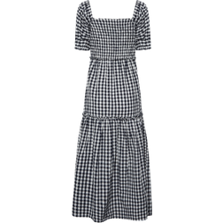 LTS Tall Gingham Shirred Midi Dress- Black