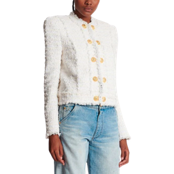 Balmain Tweed Single-Breasted Button Blazer - White