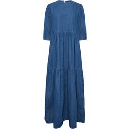 LTS Tall Denim Tiered Midi Dress - Blue