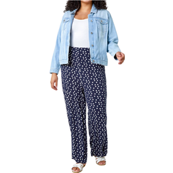 Roman Curve Spot Print Wide Leg Trousers - Navy