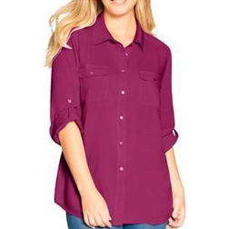 Woman Within Utility Button Down Shirt - Raspberry