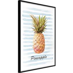 Artgeist Inramad Pineapple on Striped Background Poster