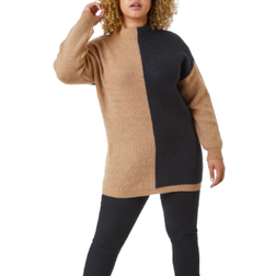 Roman Curve Colourblock High Neck Jumper - Black