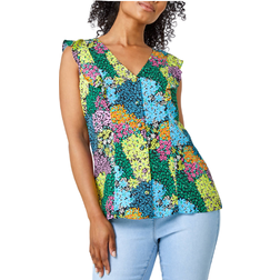 Roman Floral Frill Detail Button Top - Multicolour