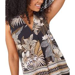 Roman Petite Floral Border Print Top - Stone