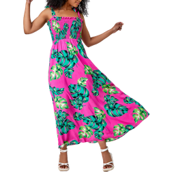 Roman Tropical Print Shirred Maxi Dress - Pink