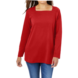 Woman Within Women's Perfect Long-Sleeve Square-Neck Tee - Classic Red