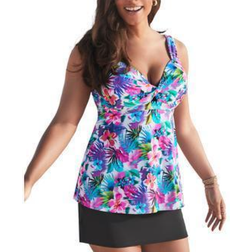 Swimsuits For All Longer Length Twist Front Tankini Top - Twilight Tropical