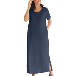 Woman Within Short-Sleeve Scoopneck Maxi Dress - Navy